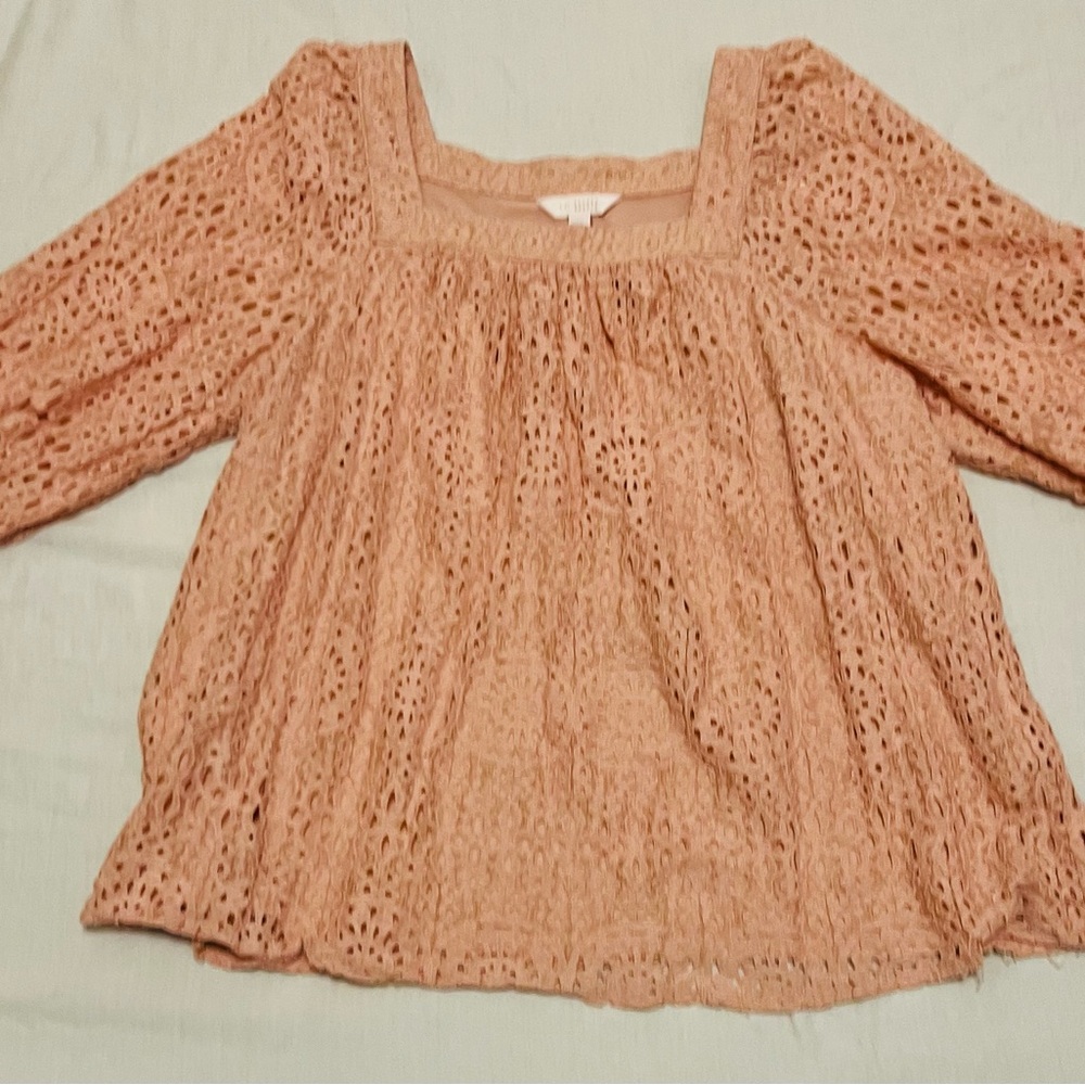 LC Lauren Conrad Women's Blouse in Peach Lace